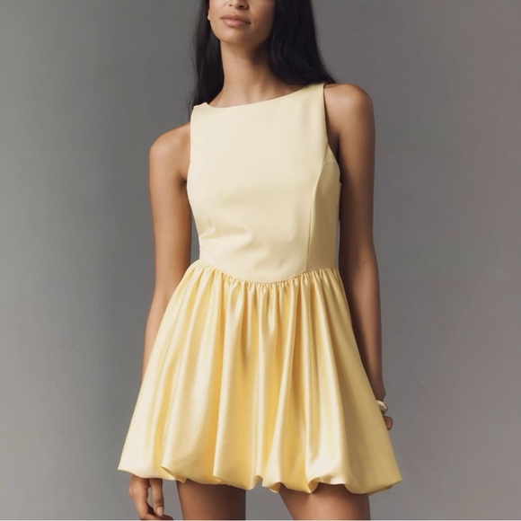 🎁NWT Maeve Yellow Boat-Neckline Bubble Mini Dress Size Medium - Picture 3 of 12